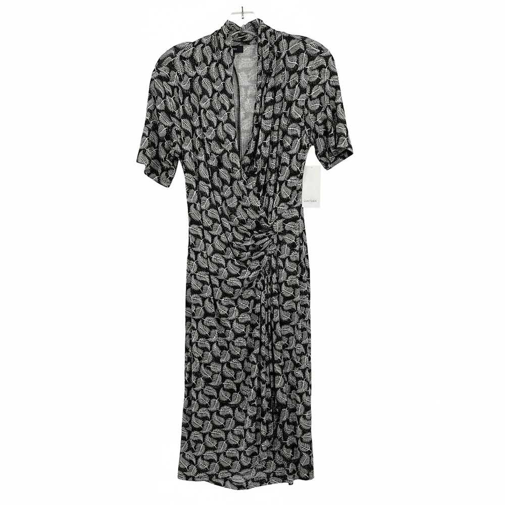 Karen Kane Black/White Midi Dress | Rayon A-Line Gathered Leaf Print | Women’s M